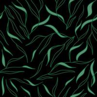 Seamless pattern with abstract wavy leaves on the black background. Design for fabric, wallpaper,cover and print on different product. vector