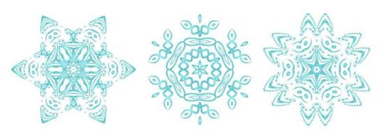 Set snowflakes in blue colors. Holiday decoration template. Isolated on white background. vector