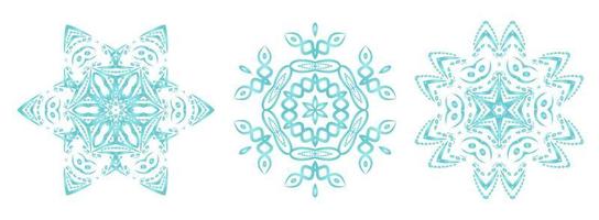 Set snowflakes in blue colors. Holiday decoration template. Isolated on white background. vector