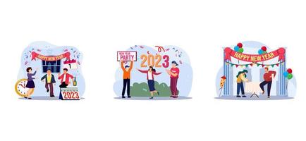 Party New Year with Friends Flat Bundle Design vector