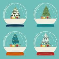 Set of Christmas glass ball with Christmas trees and gifts