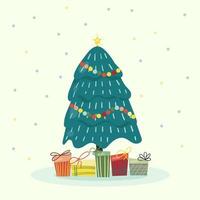 Christmas card with Christmas tree and gifts vector