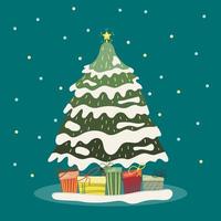 Christmas card with Christmas tree and gifts vector