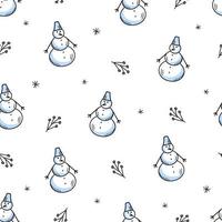 muñeco de nieve de dibujos animados lindo de patrones sin fisuras, ilustración vectorial de estilo garabato. fondo de navidad, papel tapiz de invierno vector
