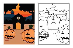 Pumpkins for halloween coloring page for kids drawing education. Simple cartoon illustration in fantasy theme for coloring book vector