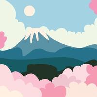 mount fuji and sakura landscape background in abstract flat design. trendy and minimalist style panoramic landscape design vector