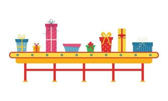 Festive Presents Conveyor. Vector illustration.