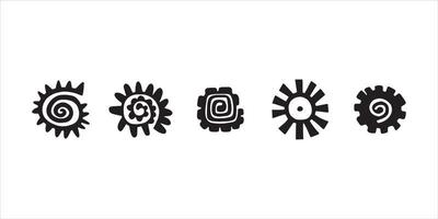 Set of abstract sun symbols. Hand drawn picture of primitive tribes. Vector illustration in ethnic style