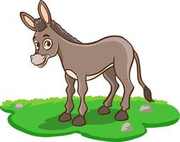 Cartoon donkey is standing in a clearing. Vector background with a farm animal