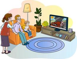 vector illustration of family watching tv