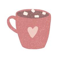 chocolate caliente con malvavisco en taza marrón con corazón vector