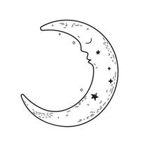 Moon hand drawn on white background. Cute abstract hand drawn moon. with stars. vector