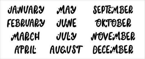 Set of hand drawn playful cartoon lettering with names of months. vector