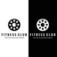 logotipo creativo de la plantilla de silueta de pesas y pesas. mancuernas y barras para gimnasio, entrenamiento muscular, club fitness, salud, entrenamiento. vector