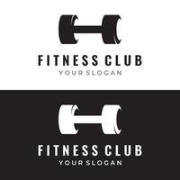 Creative dumbbell and barbell silhouette template logo. Dumbbells and barbells for gym, muscle training, club fitness, health, training. vector