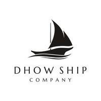 Simple black dhow ship logo template design in classic style. vector