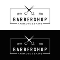 diseño de logotipo de plantilla de tijeras de salón de corte de pelo clásico creativo y simple aislado en fondo blanco y negro.para negocios, barbería, salón, belleza. vector