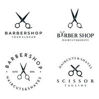 diseño de logotipo de plantilla de tijeras de salón de corte de pelo clásico creativo y simple aislado en fondo blanco y negro.para negocios, barbería, salón, belleza. vector