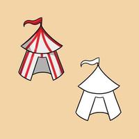 A set of images, a circus tent with red stripes, with a flag, a vector illustration in cartoon style on a colored background