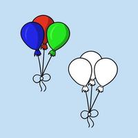 A set of images, bright festive balloons on a rope, vector illustration in cartoon style on a colored background