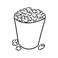 Monochrome image, large paper cup with popcorn, vector illustration in cartoon style on a white background