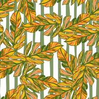 Creative tropical leaves seamless pattern in sketch style. Palm leaf endless floral background. vector