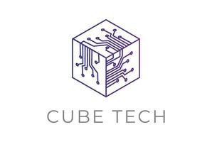 chip de circuito electrónico digital de cubo de caja futurista para logotipo de tecnología inteligente vector