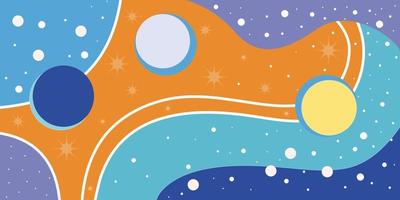 Pop colored orange dominated geometric background with stars and planet theme element. vector