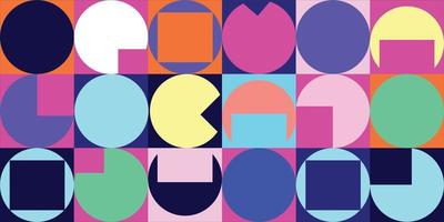 Colorful abstract bauhaus design with pop colored geometric elipses on squares for background and social media wallpaper vector