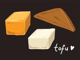Tofu collection set of vector illustration with flat art style. Soy sauce tofu, yellow tofu, and white japanese silk tofu artwork.
