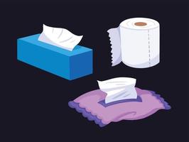 Various tissue shape box and roll for any purposes. White tissue vector illustration set collection with flat art style drawing.