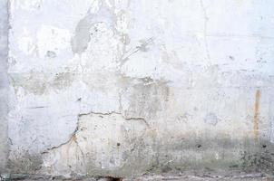 Wall with peeling plaster and peeled paint, outdoors. Copy space. Abstract background. photo
