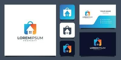 home and bag logo property with business card template vector