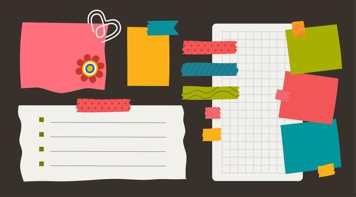 Paper sticker various notes are personal. Accessories for organizing documents. Vector illustration in a flat style