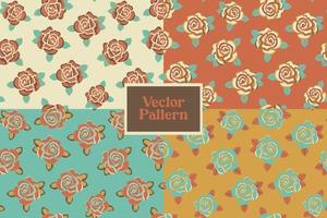 Set of vintage abstract floral rose flower seamless repeat vector pattern