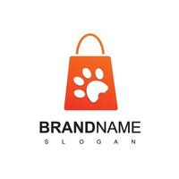 Pet Store Logo Design Template With Silhouette Paw On Shopping Bag Symbol vector