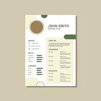 modern resume template with green and brown shapes design vector