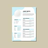 creative resume template with light blue wavy shapes design vector