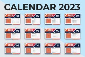 diseño de calendario 2023, plantilla de calendario 2023, diseño de calendario de 12 páginas 2023, diseño de calendario de escritorio 2023 vector