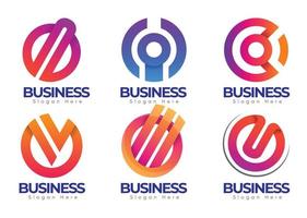 conjunto minimalista de logotipos premium de agencias de negocios en línea, colección de logotipos abstractos con tecnología. concepto de diseño personalizado de logotipos abstractos geométricos con vector premium.