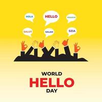 World hello day. November 21. world hello day with different languages. Template for background, banner, card, poster. Vector illustration.