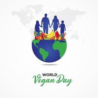 World vegan day Concept. World Vegetarian day with family concept. Template for background, banner, card, poster. vector illustration.