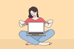 Girl friends chat online. Girl sitting laptop and speaks with friend.  3483454 Vector Art at Vecteezy