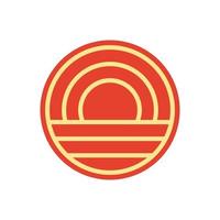 Minimalist Abstract Sunset beach mountain logo badge design. Logo design icon vector illustration
