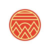 Minimalist Abstract Sunset beach mountain logo badge design. Logo design icon vector illustration