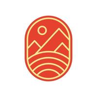 Minimalist Abstract Sunset beach mountain logo badge design. Logo design icon vector illustration