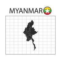 mapa del país de myanmar con la bandera de la nación vector