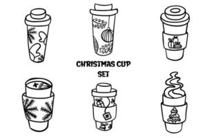 Doodle set of christmas cup to go vector