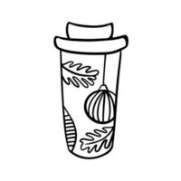 Doodle coffee cup to go with christmas tree vector