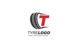 Neumático con el logotipo t para la empresa de marca. ilustración de vector de plantilla de rueda para su marca.